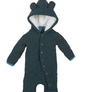 Boy's Solid Bamboo Quilted Hoodie Coverall with Sherpa-Lined Hood - Pine with Bay